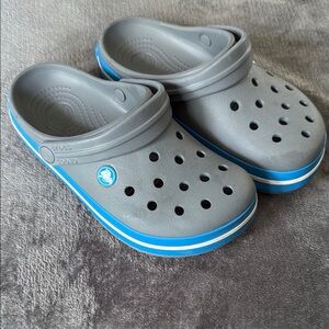 CROCS Kids Gray and Blue Slip-On Slippers